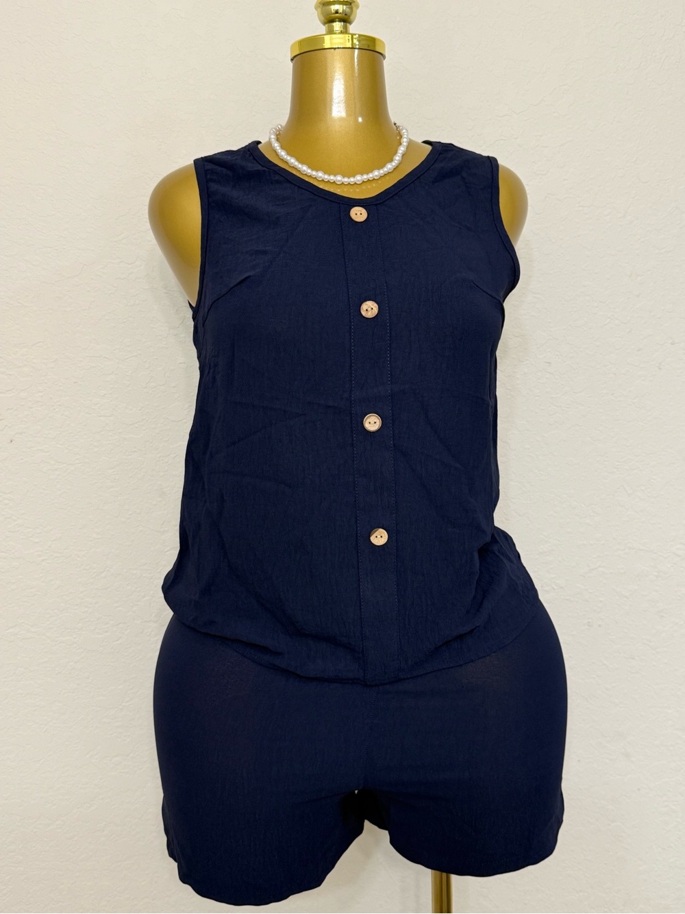 Navy Sleeveless Button-Front Women's Top